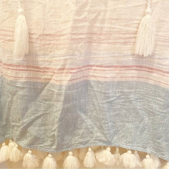 Rachel Zoe Blue White Linen Blend Tassel Swim Cover Up Tunic Medium - Picture 3 of 5